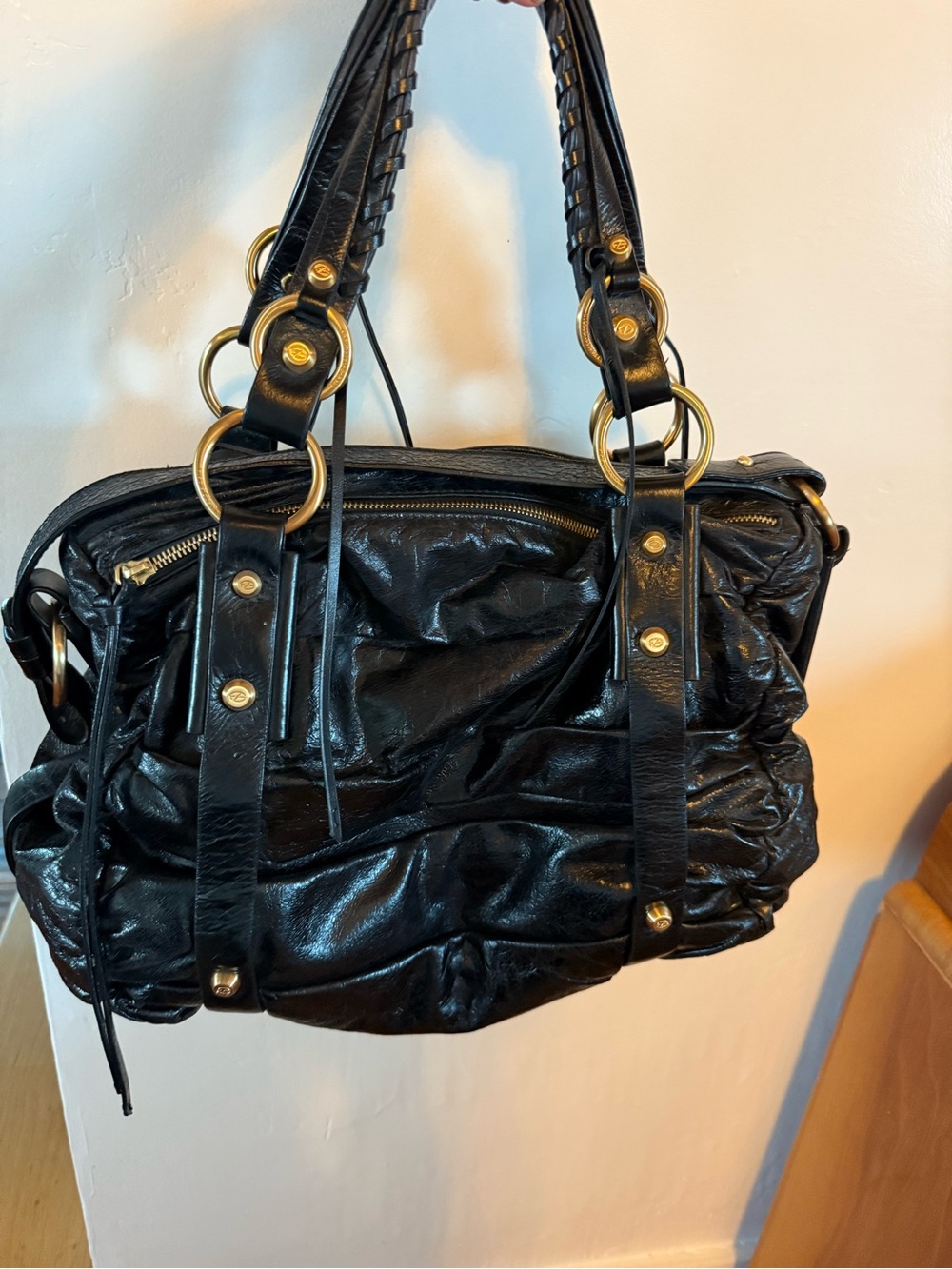 Black Leather Handbag, with an edgy vibe. - Picture 3 of 5